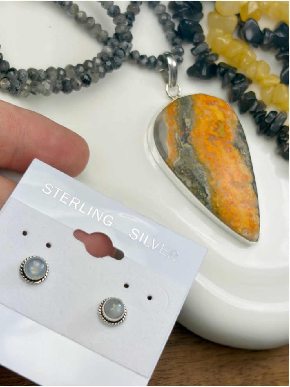 Sterling Silver 925 XL Bumble Bee Jasper Pendant Southwest Style Jewelry Set Lot - Picture 3 of 13